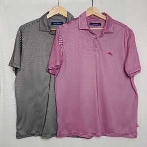 Tommy Bahama Polo Shirts‎ Short Sleeve Set of two Black Pink Medium M Cotton